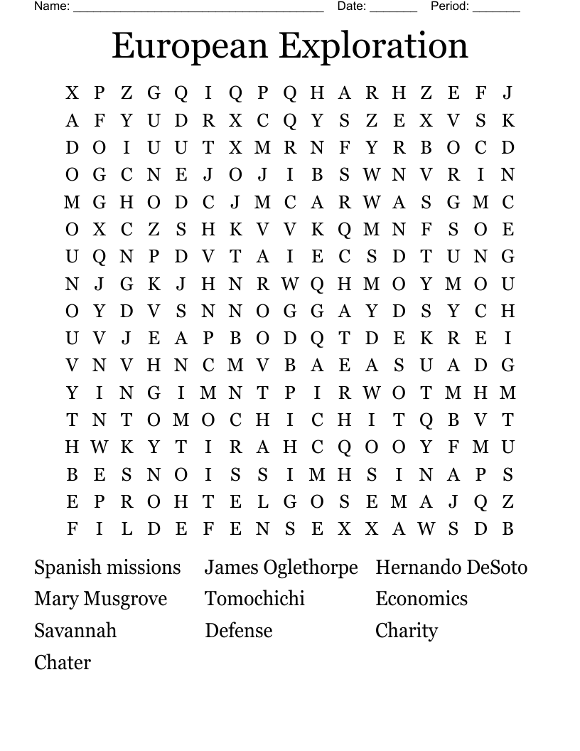 European Exploration Word Search