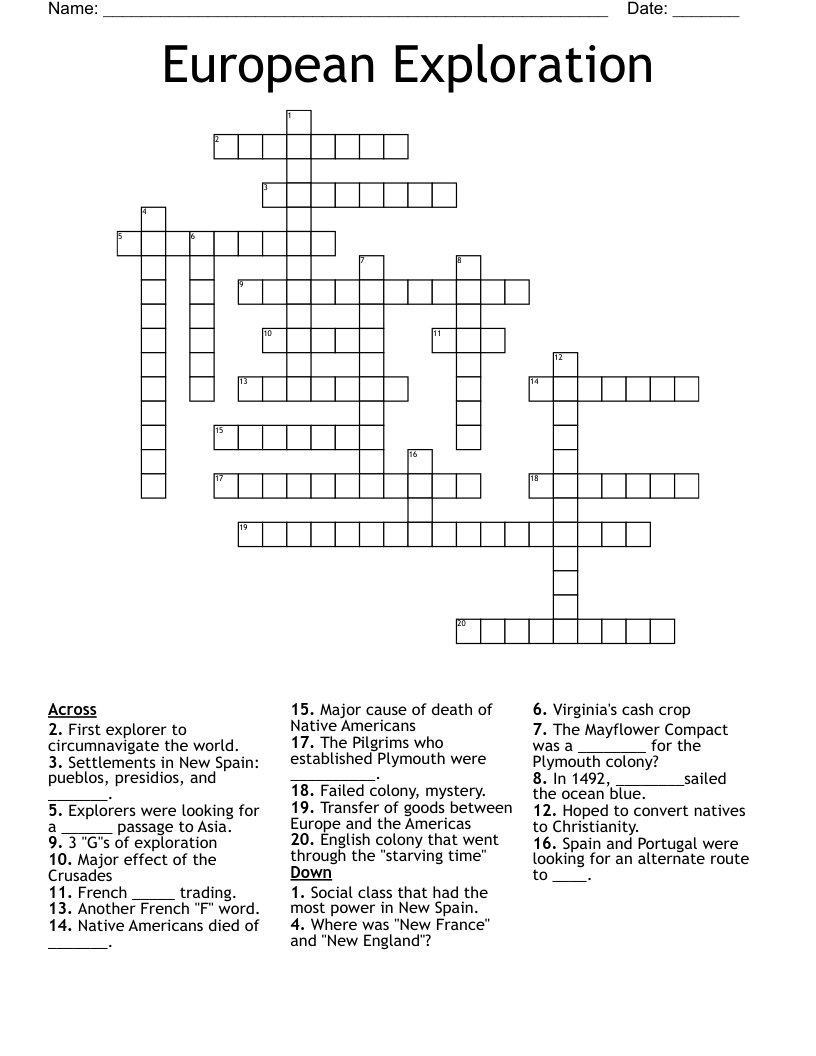 European Exploration Crossword