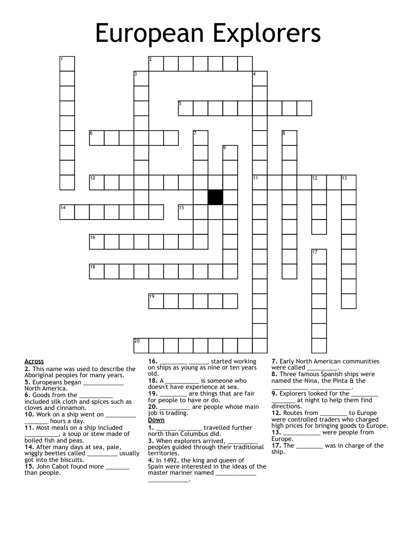 European Explorers Crossword