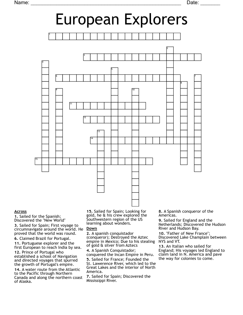 European Explorers Crossword