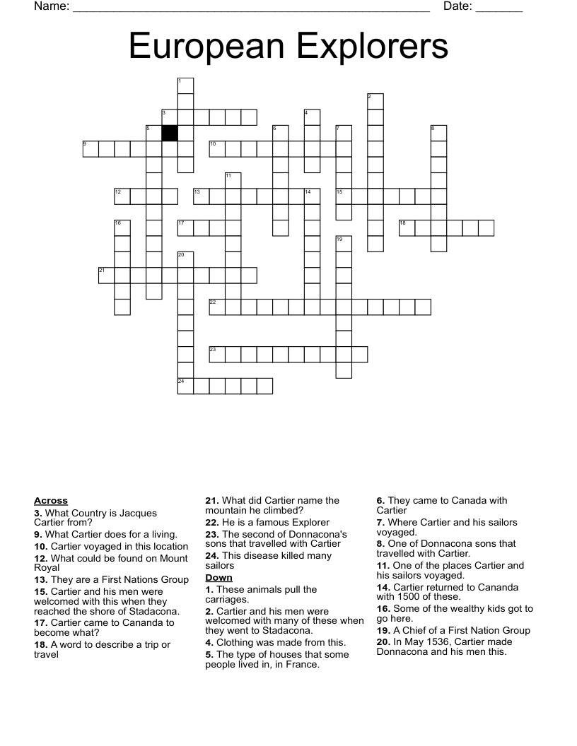 European Explorers Crossword