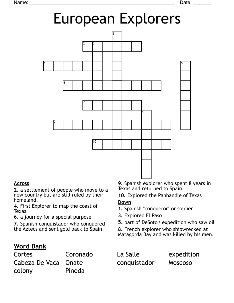 European Explorers  Crossword