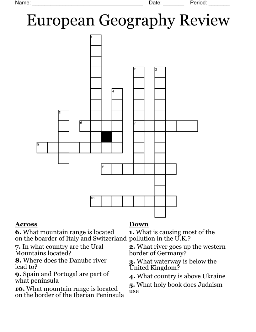 European Geography Review Crossword