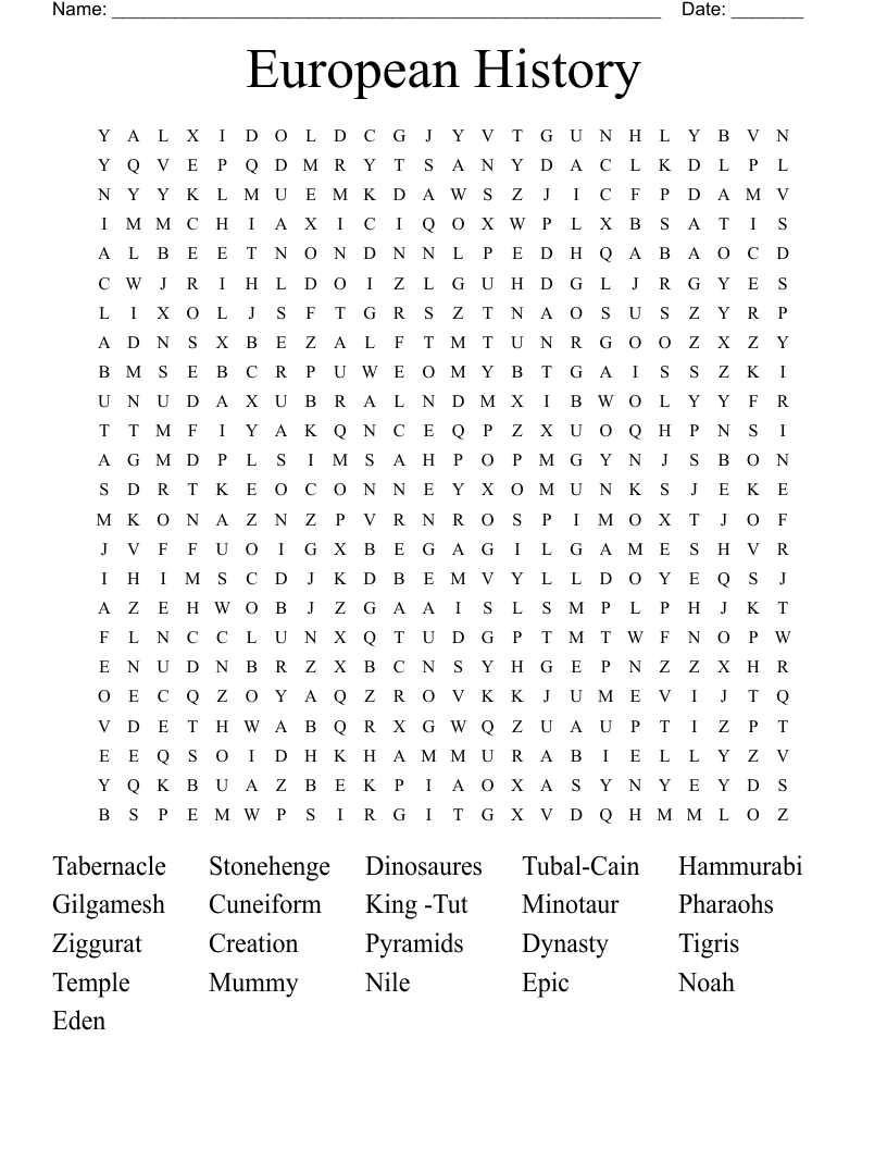 European History Word Search