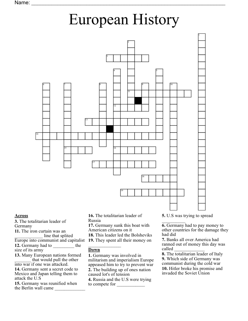 European History Crossword