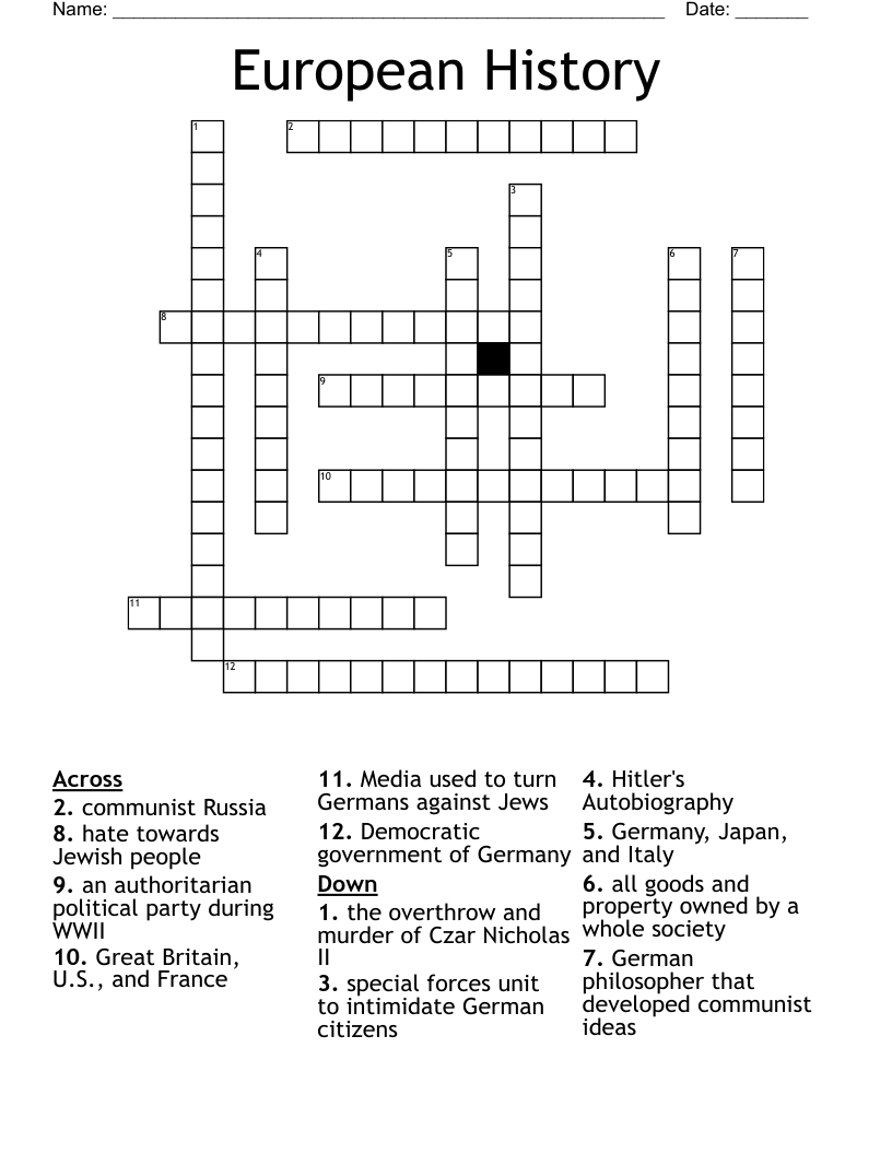 European History Crossword