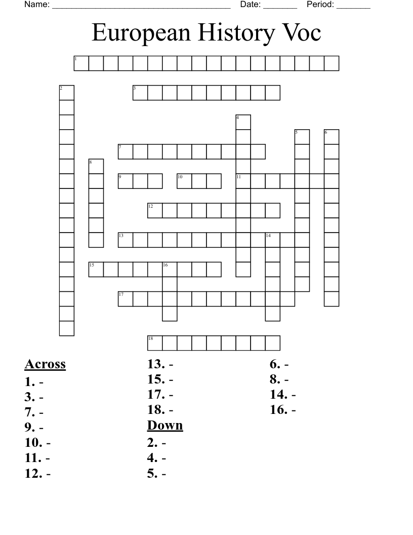 European History Voc Crossword