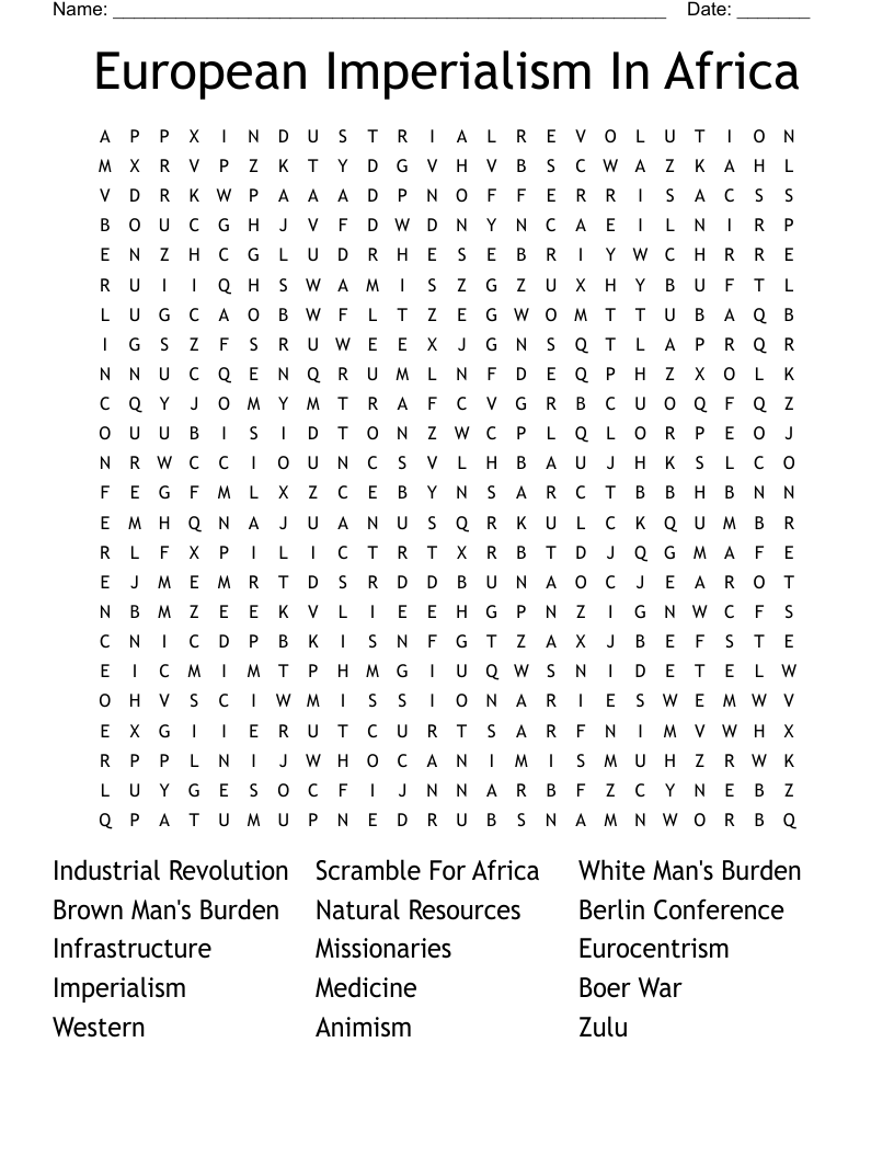 European Imperialism In Africa Word Search