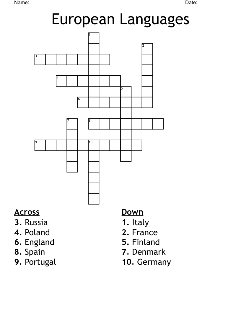 European Languages Crossword