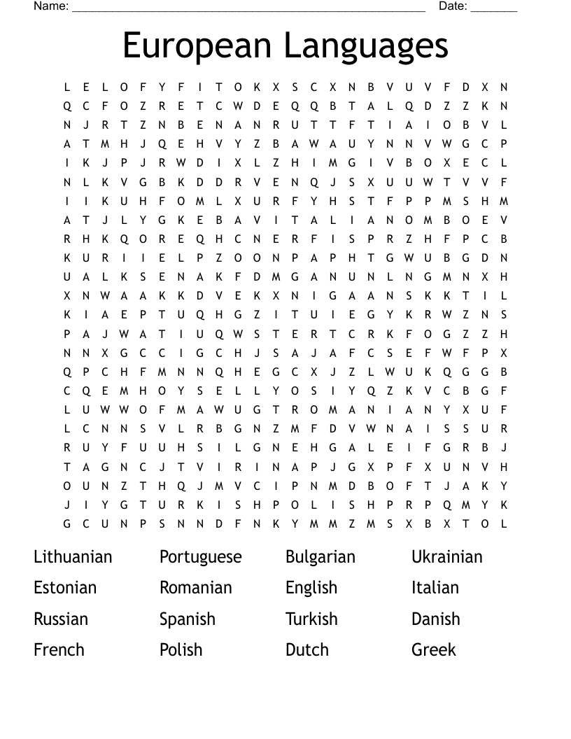 European Languages Word Search