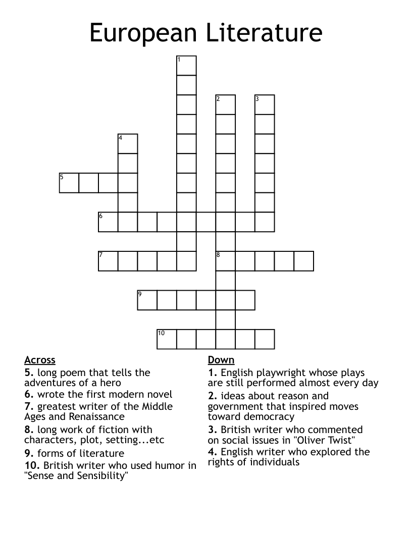 European Literature Crossword