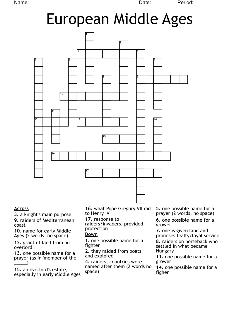 European Middle Ages Crossword