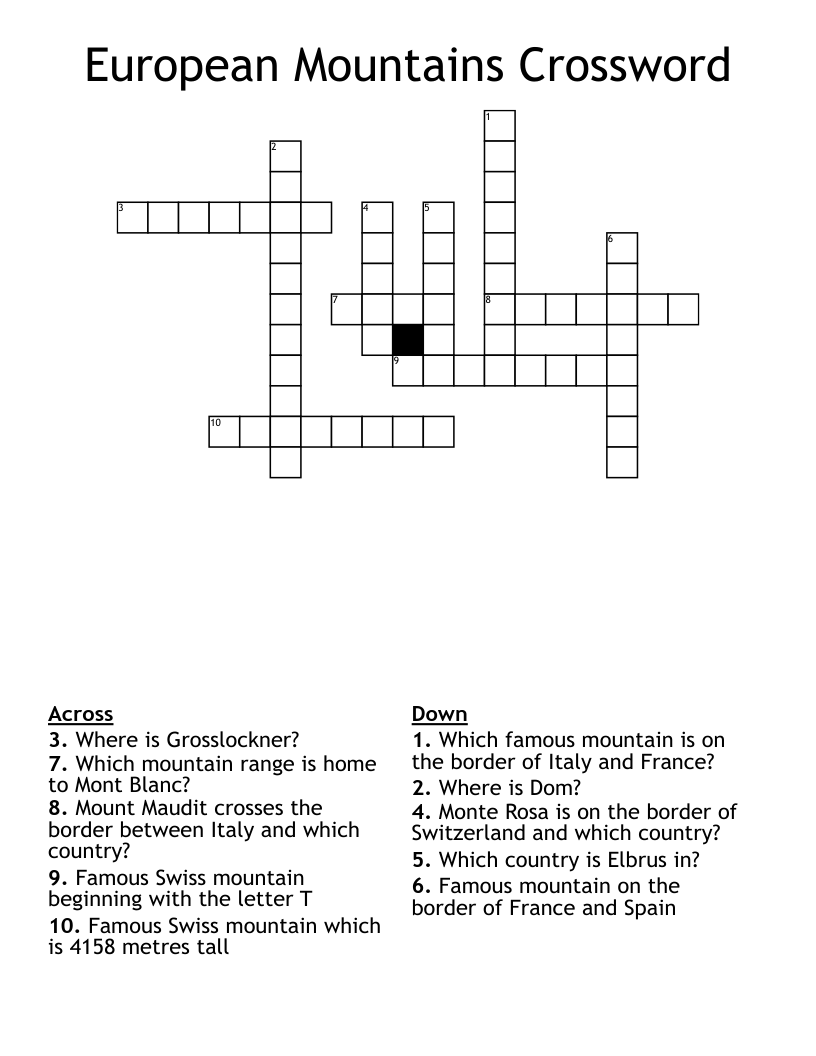 European Mountains Crossword