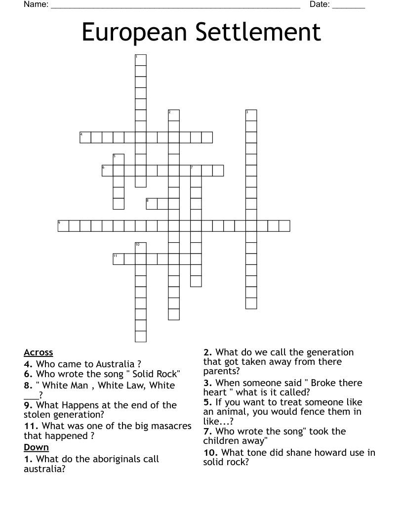 European Settlement  Crossword