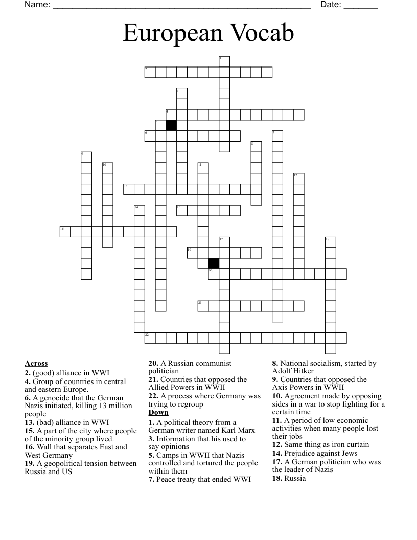 European Vocab Crossword