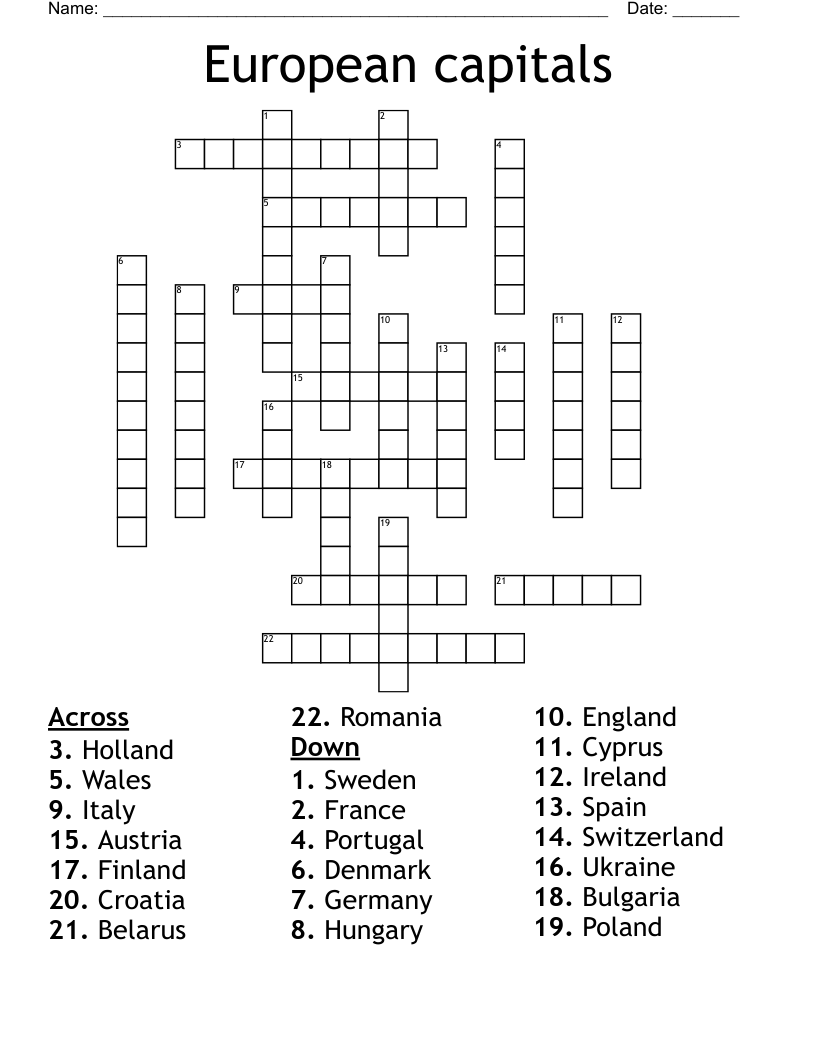 European capitals Crossword