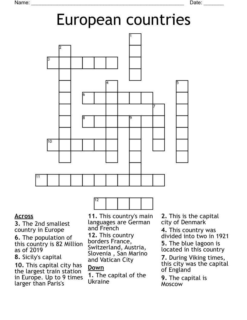 European countries  Crossword