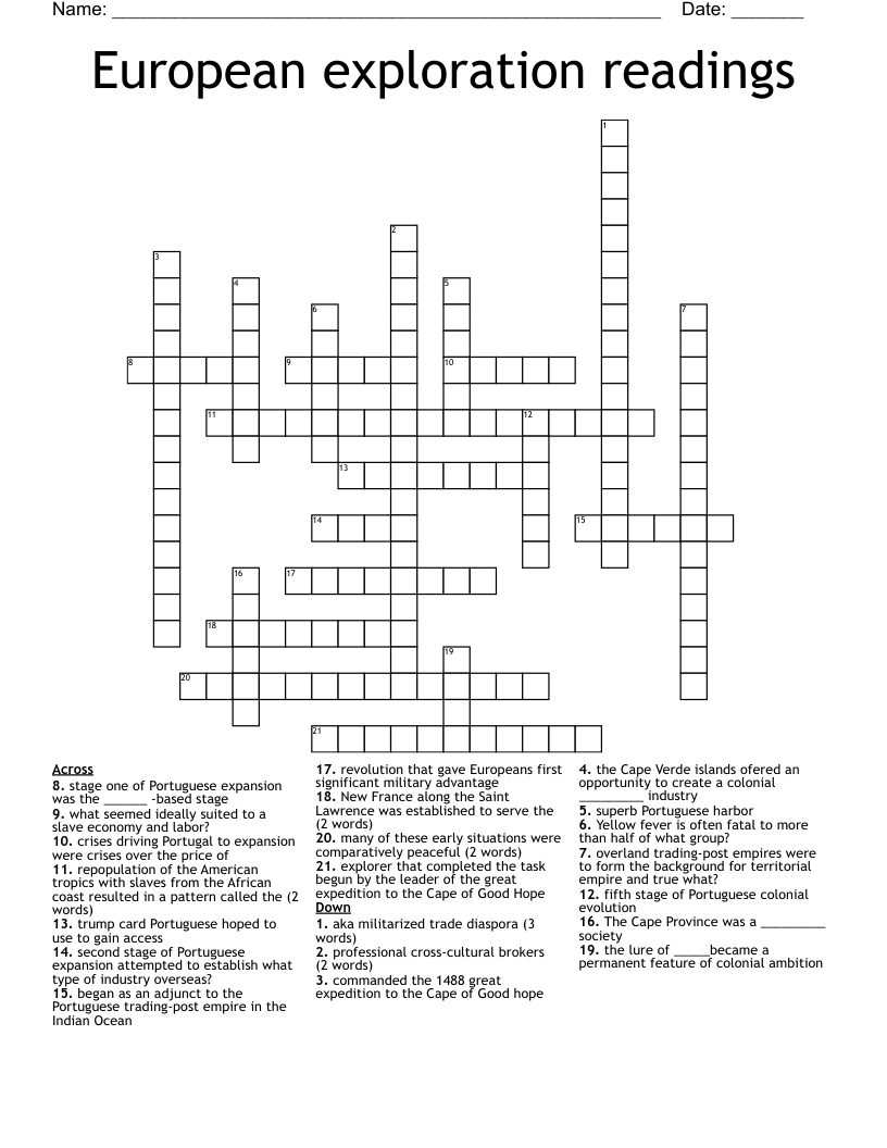 European exploration readings Crossword