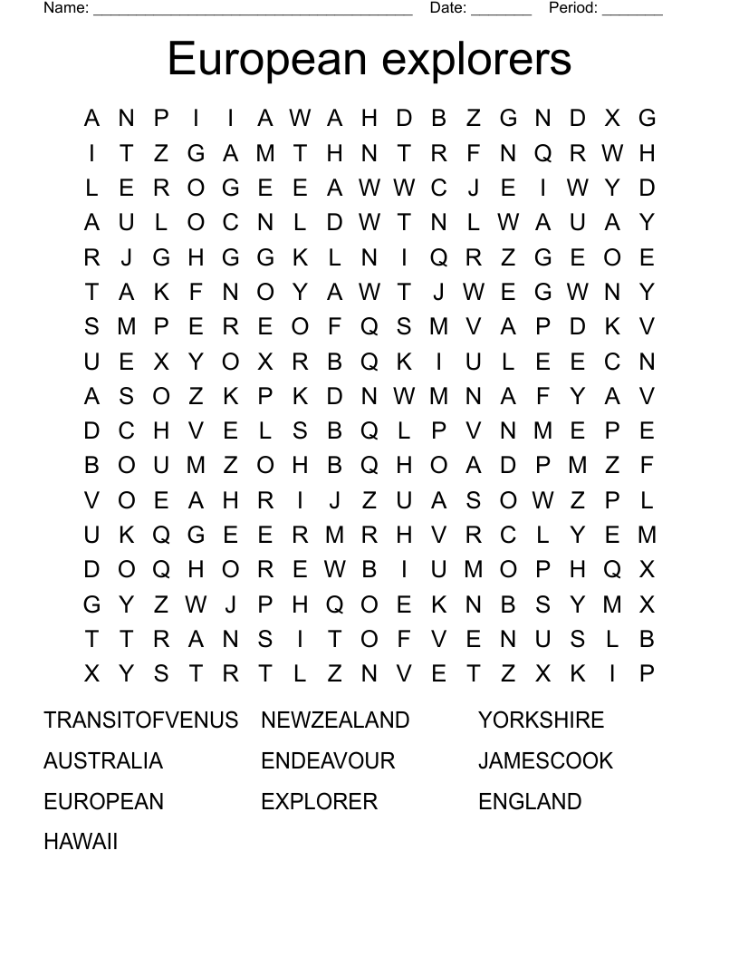 European explorers Word Search