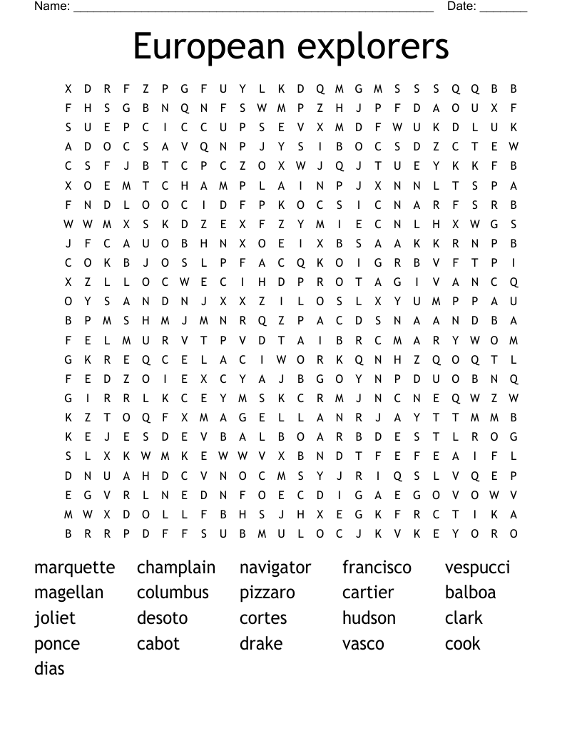 European explorers Word Search