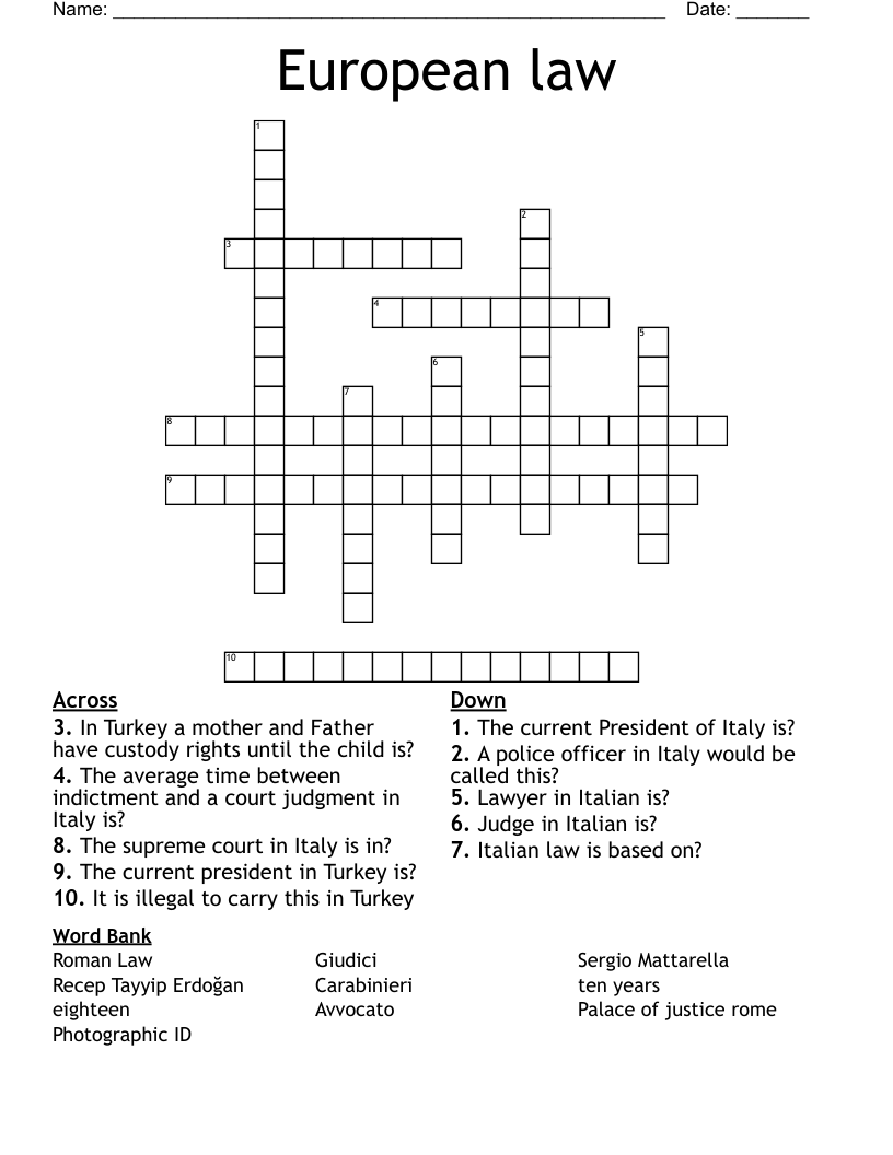 European law Crossword