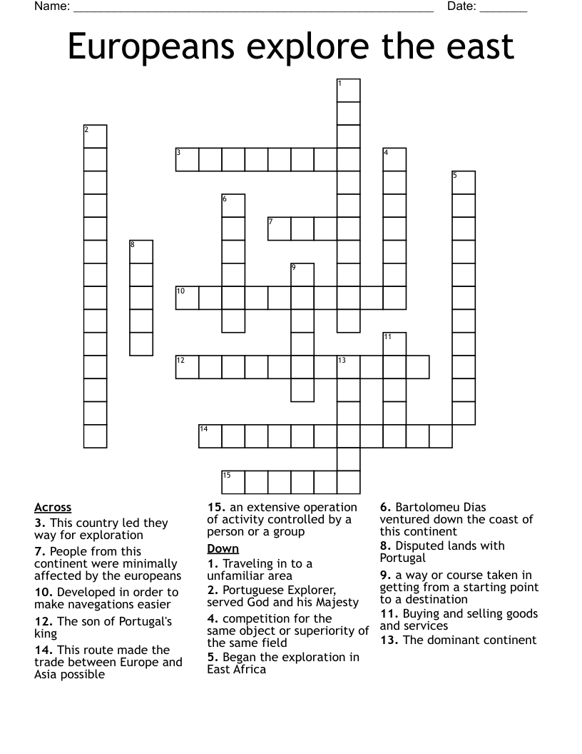 Europeans explore the east Crossword