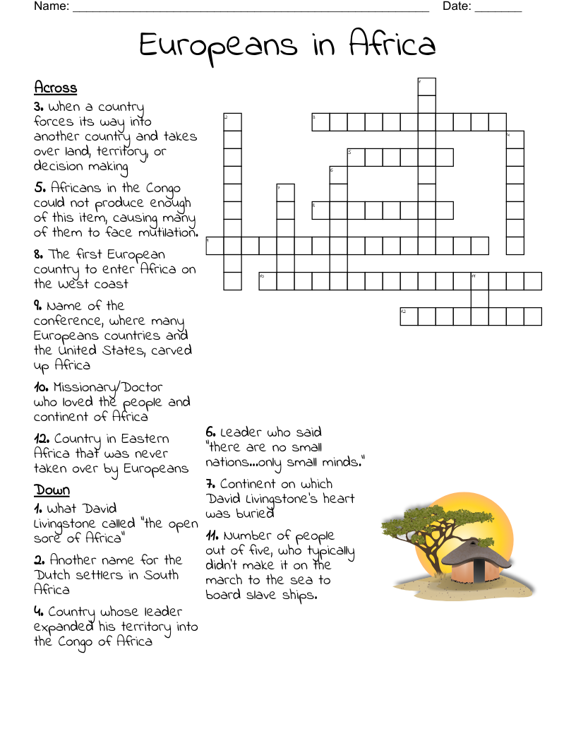 Europeans in Africa Crossword