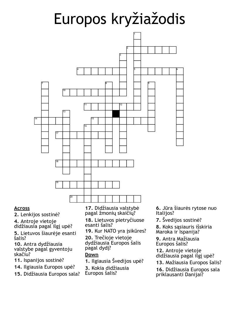 Europos kryžiažodis Crossword