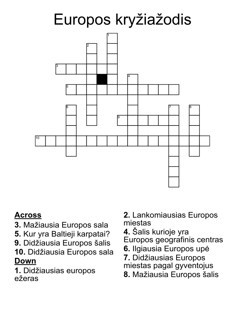 Europos kryžiažodis  Crossword