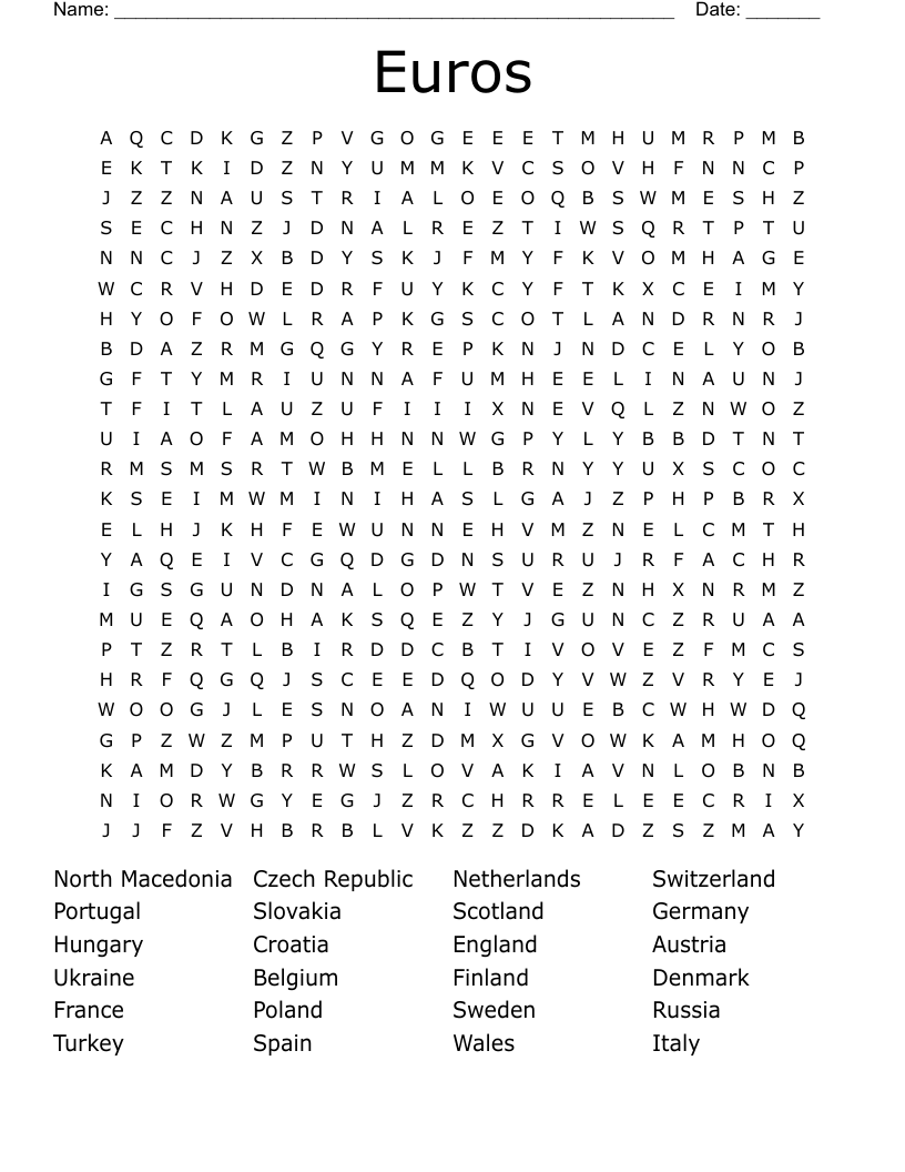 Euros Word Search