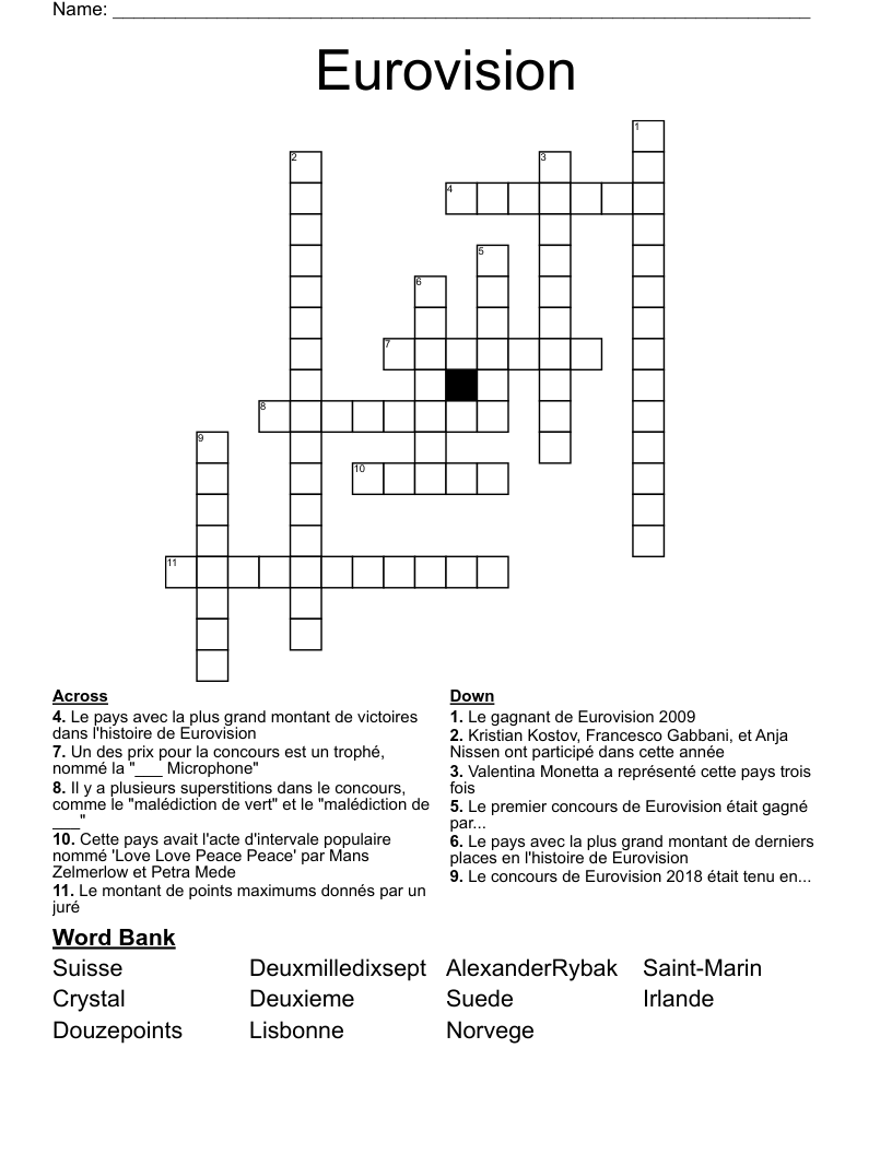 Eurovision Crossword