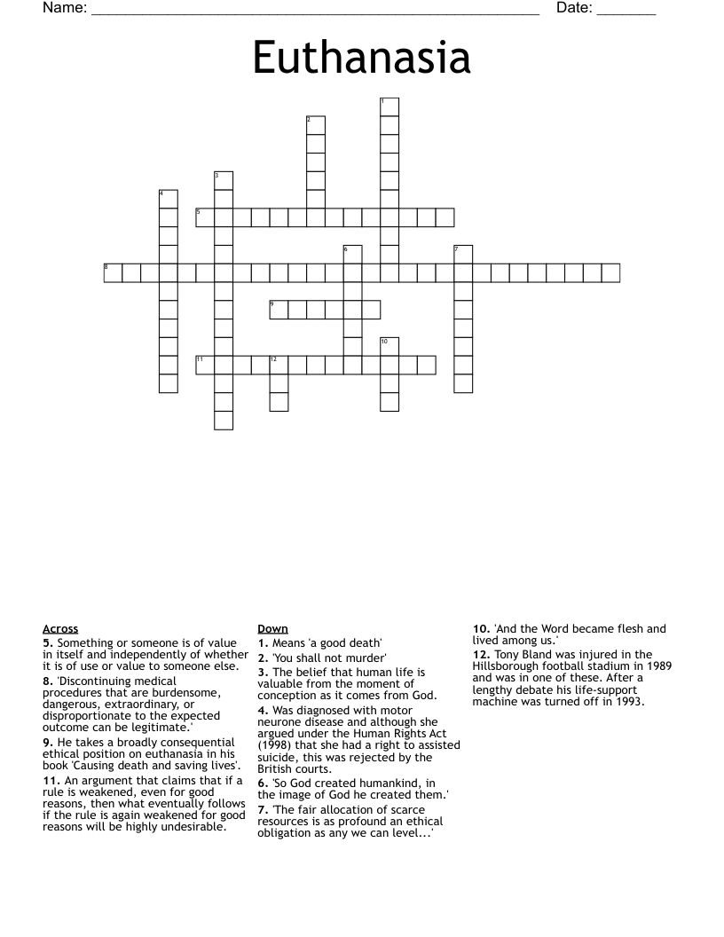 Euthanasia Crossword