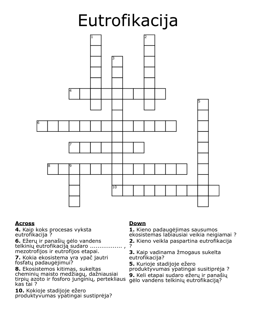 Eutrofikacija Crossword