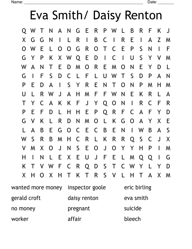 Eva Smith/ Daisy Renton Word Search