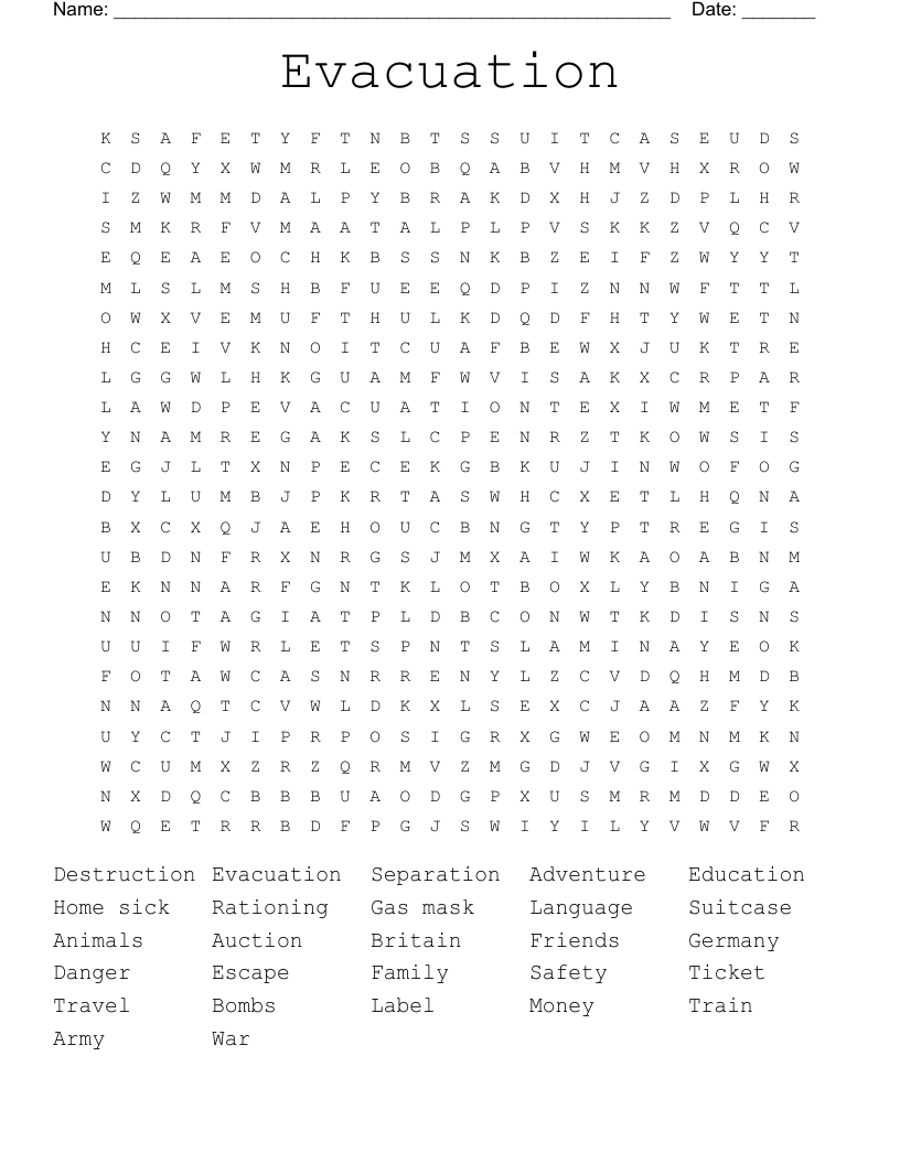 Evacuation Word Search