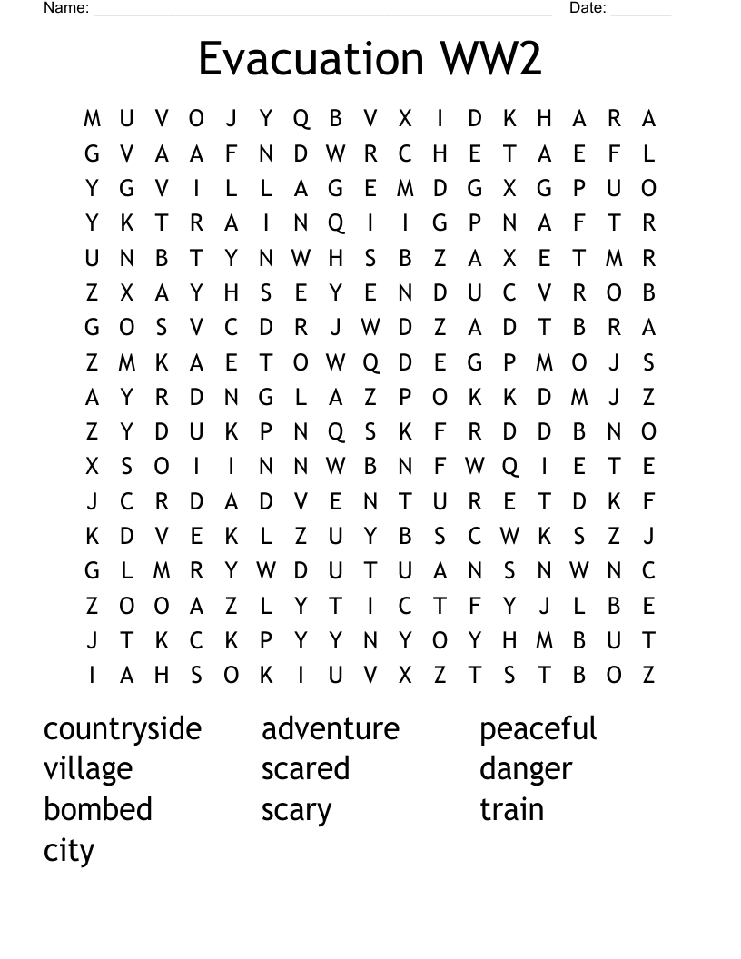 Evacuation WW2 Word Search