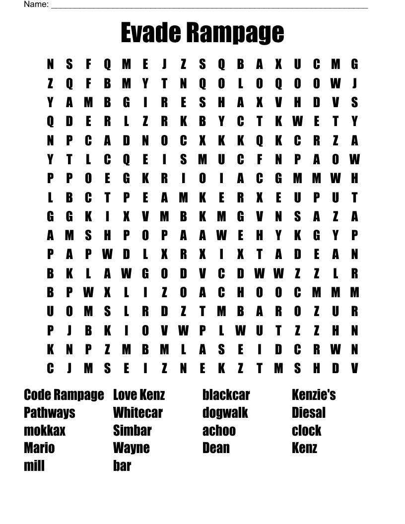 Evade Rampage  Word Search