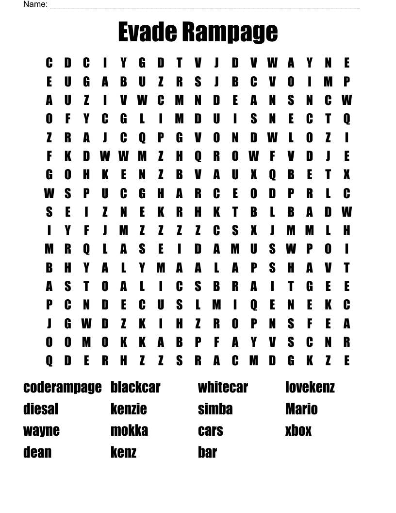 Evade Rampage  Word Search