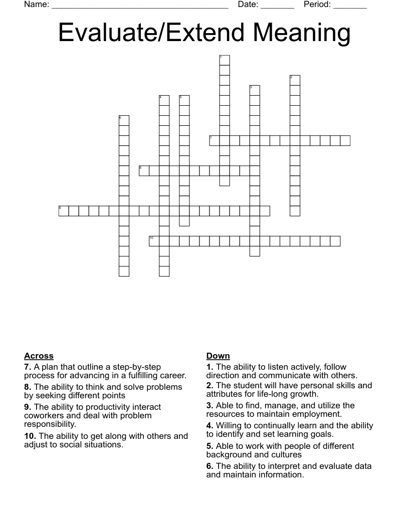 Evaluate/Extend Meaning Crossword
