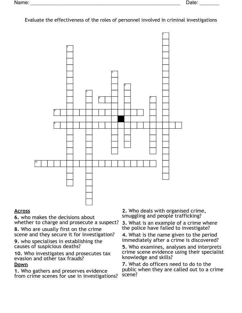 Evaluate the effectiveness of the roles of personnel involved in criminal investigations Crossword