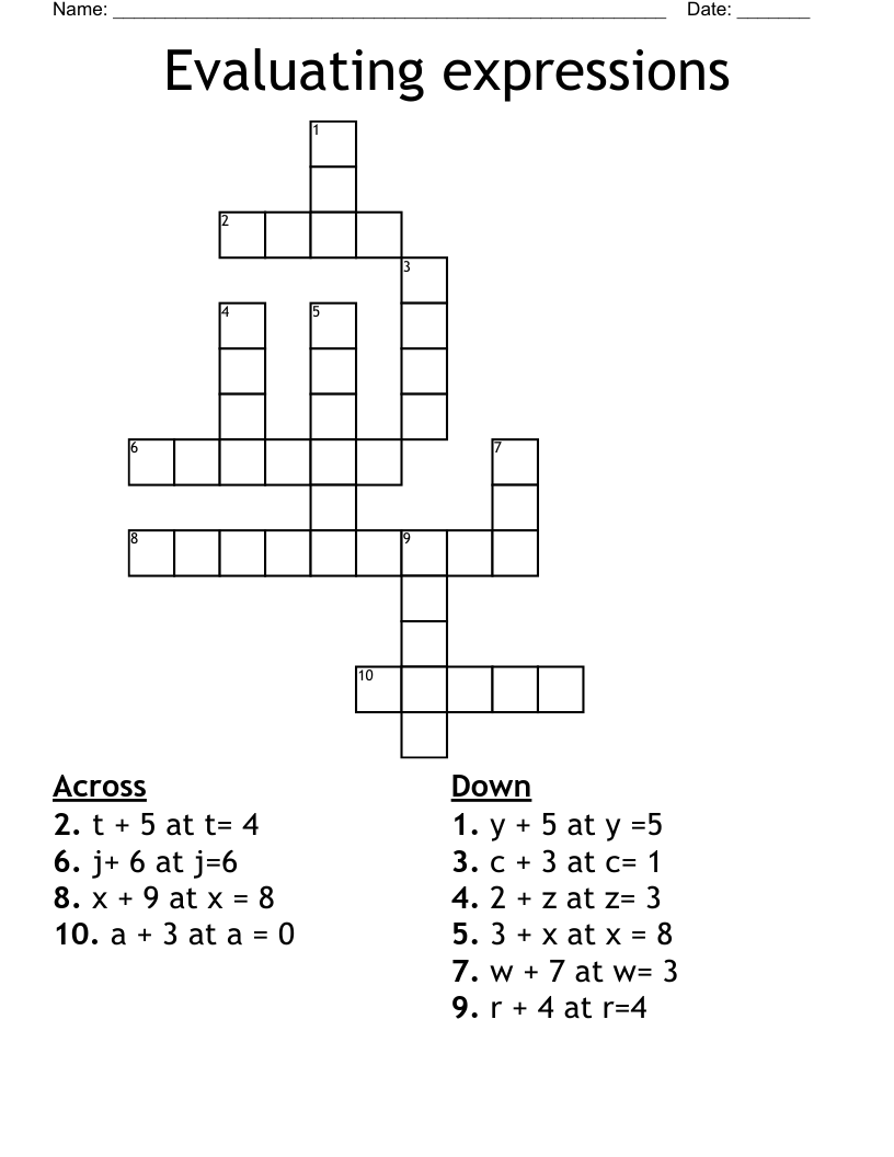 Evaluating expressions Crossword