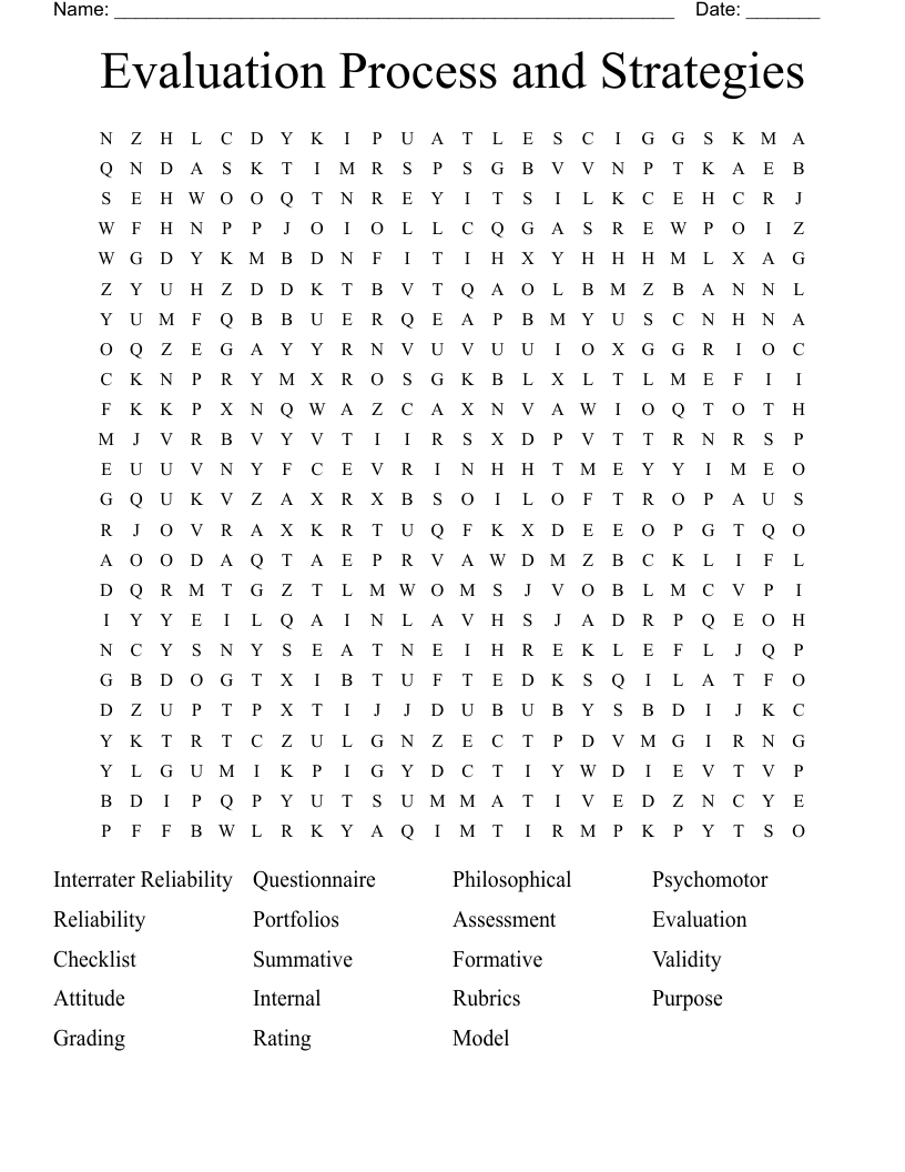 Evaluation Process and Strategies  Word Search