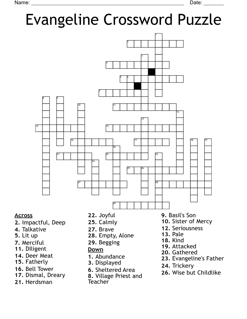 Evangeline Crossword Puzzle