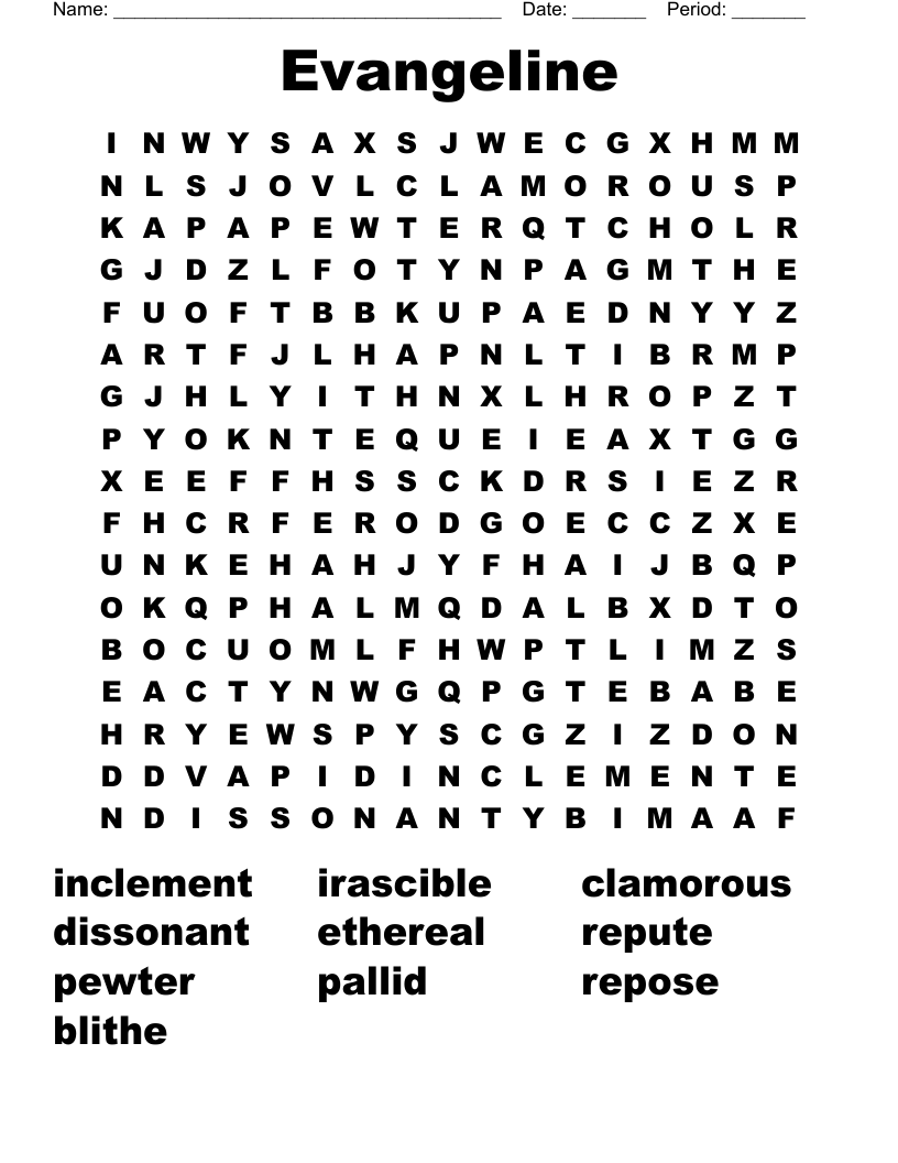 Evangeline  Word Search