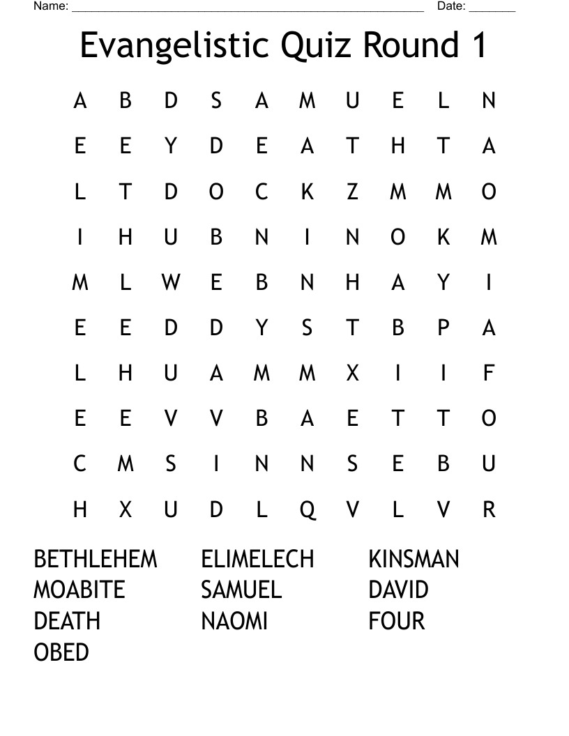 Evangelistic Quiz Round 1  Word Search