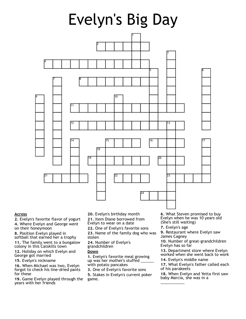 Evelyn's Big Day Crossword