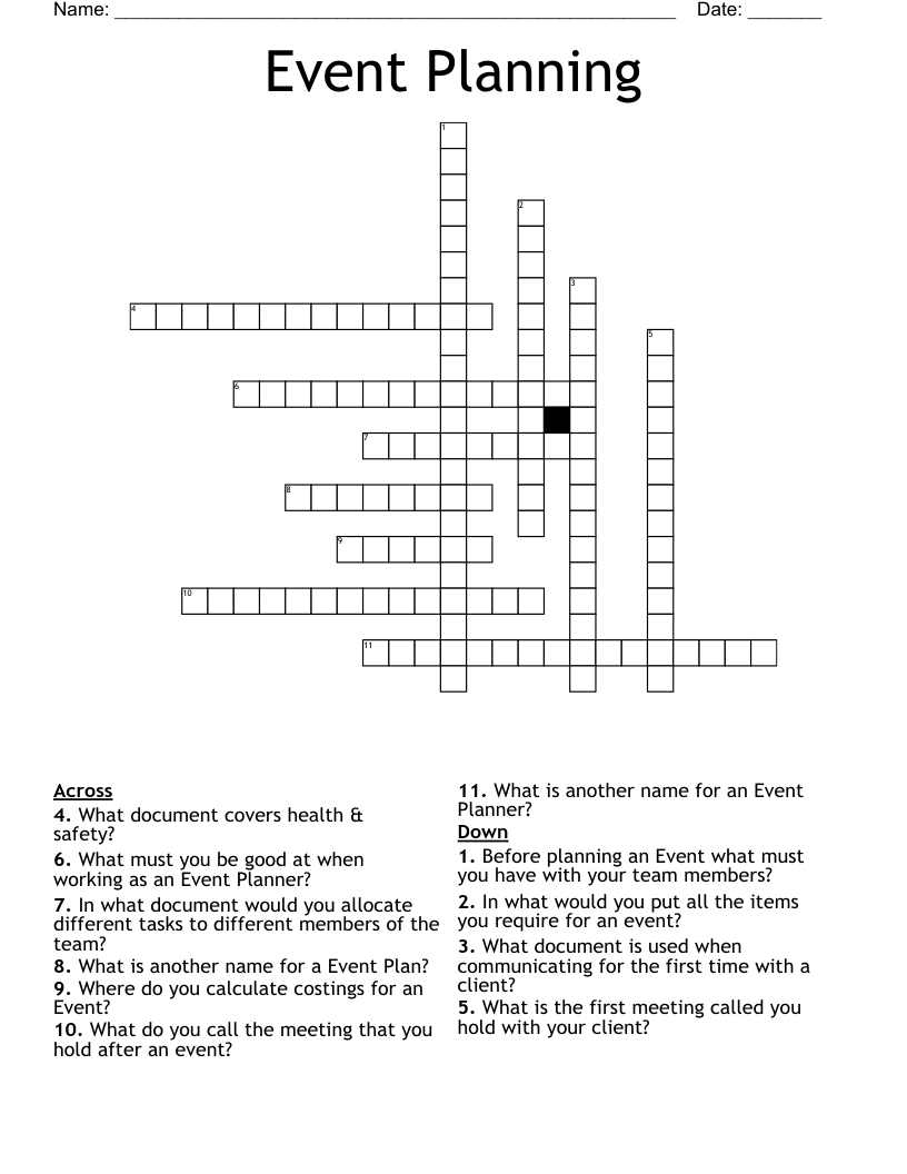 Event Planning Crossword