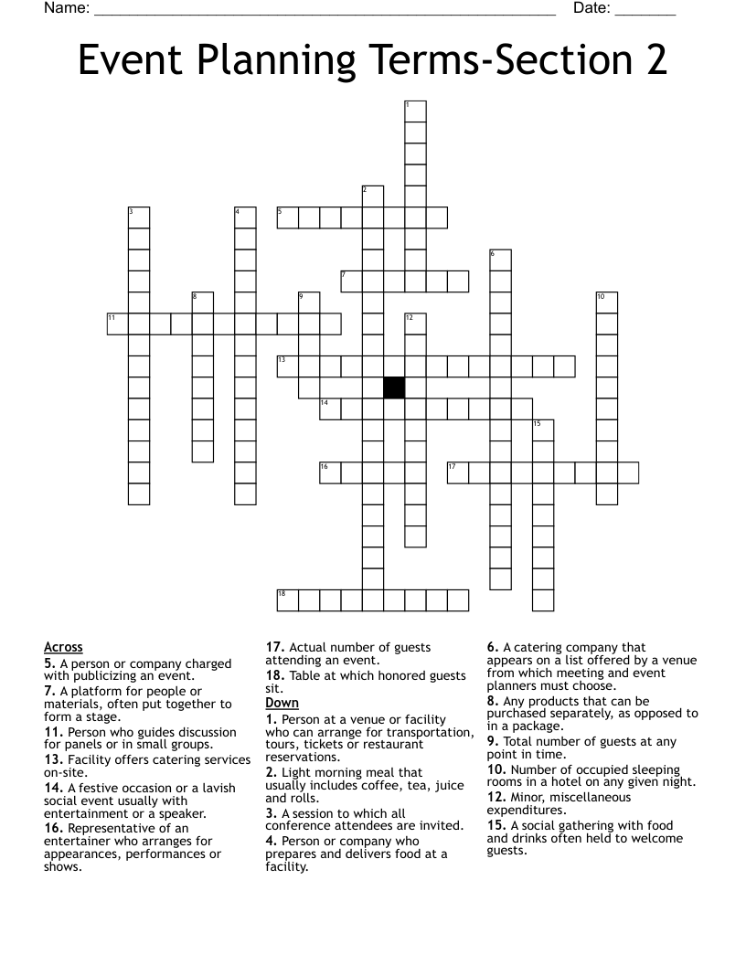 Event Planning Terms-Section 2 Crossword