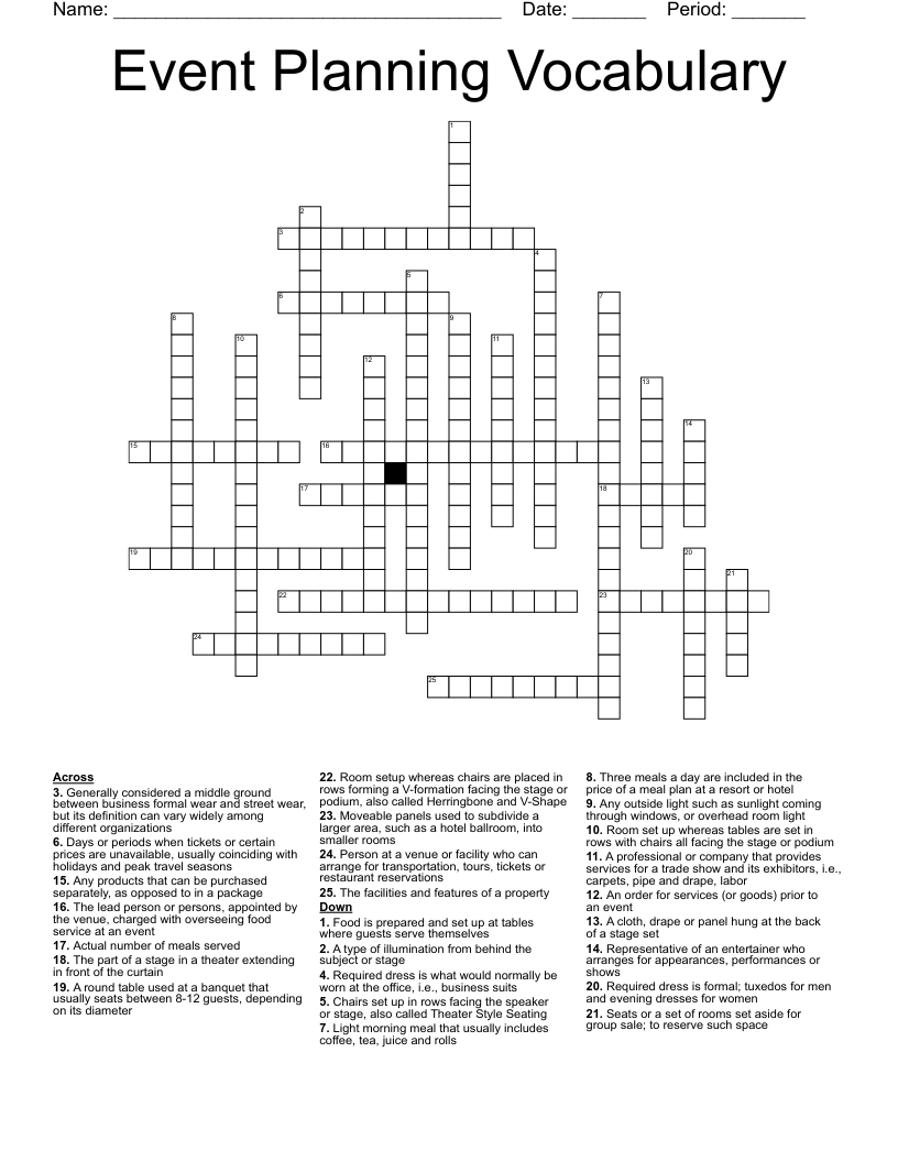Event Planning Vocabulary  Crossword