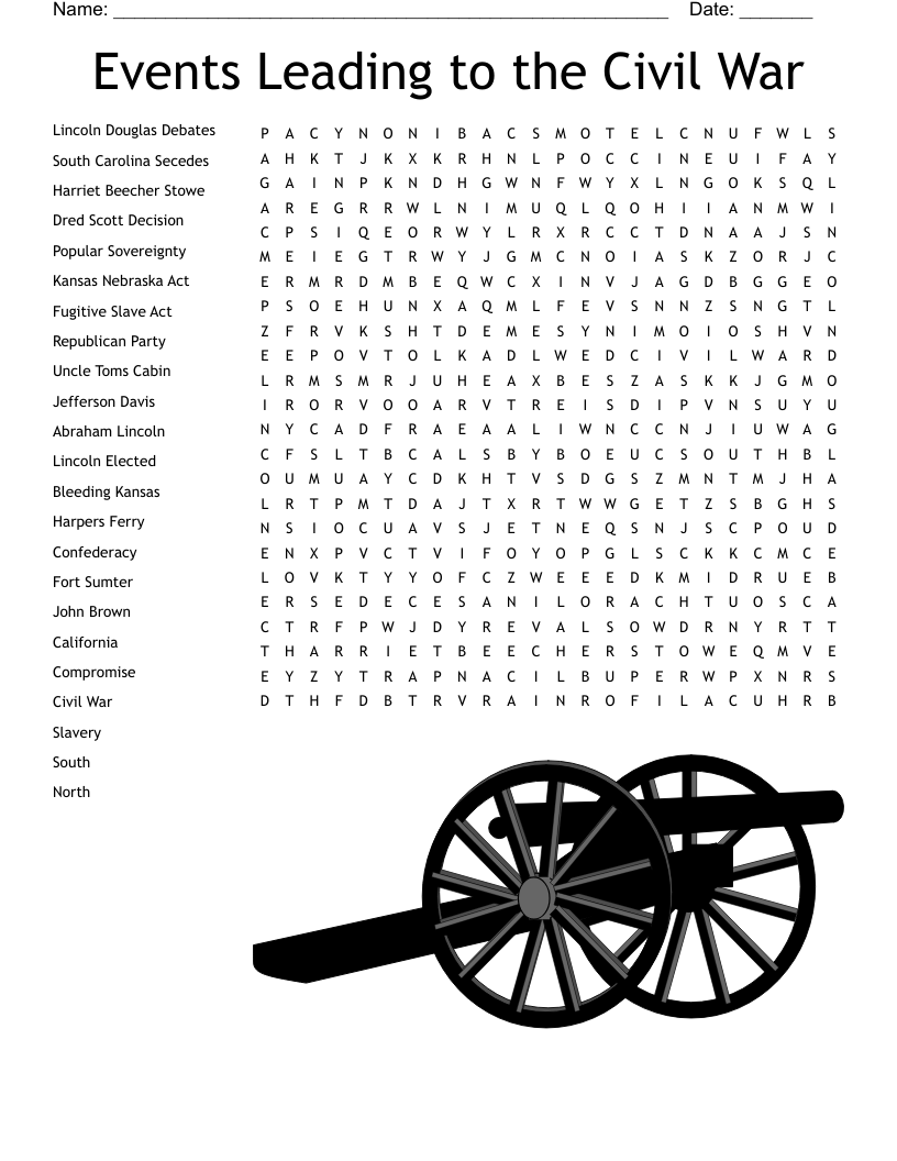 Events Leading to the Civil War Word Search
